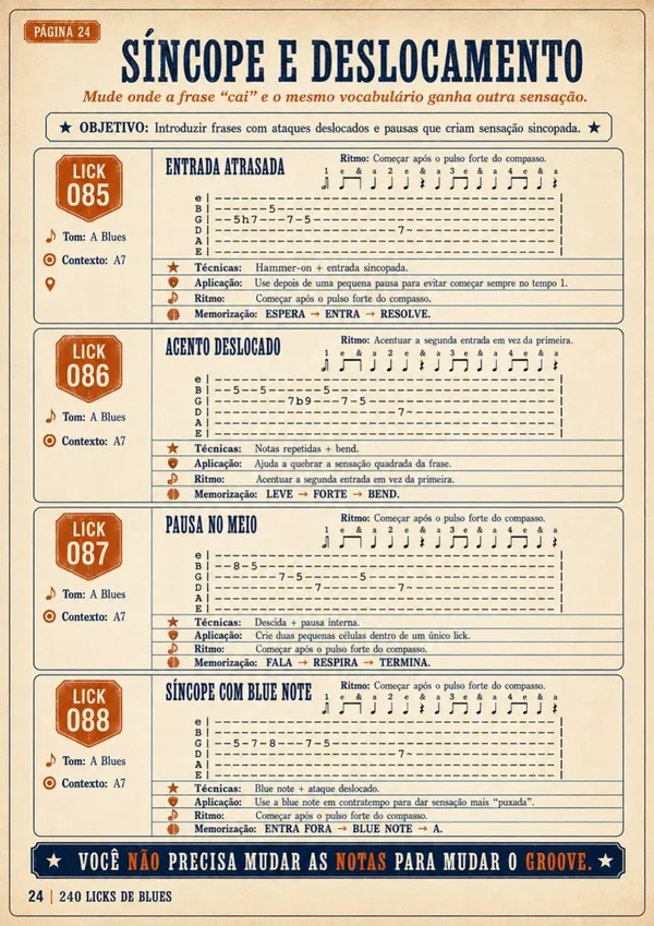 Página interna do Arsenal de Licks Blues — missão 6